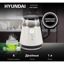 Электрический чайник Hyundai HYK-G3013 белый/черный (стекло)
