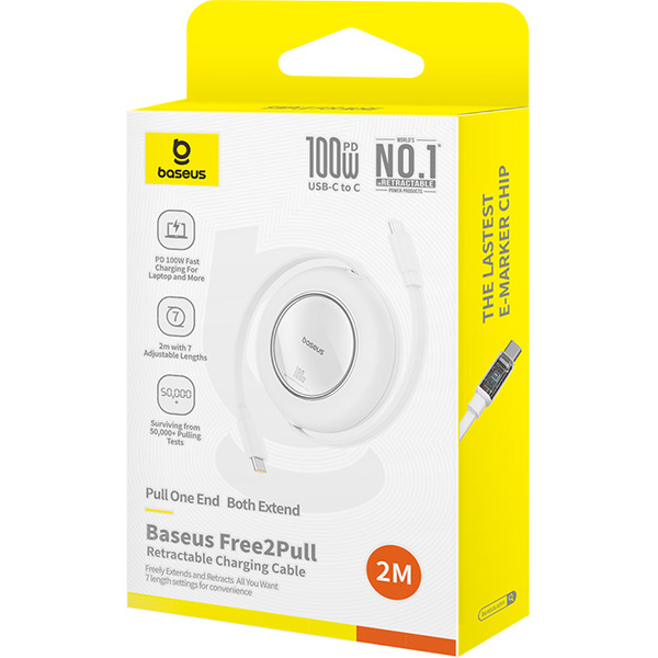 Кабель Baseus Free2Pull Mini Retractable Charging Cable 100W 1.5 м (белый)