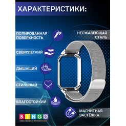 Ремешок Bingo Magnetic Metal Frame Smart Band 9 Pro Серебристый
