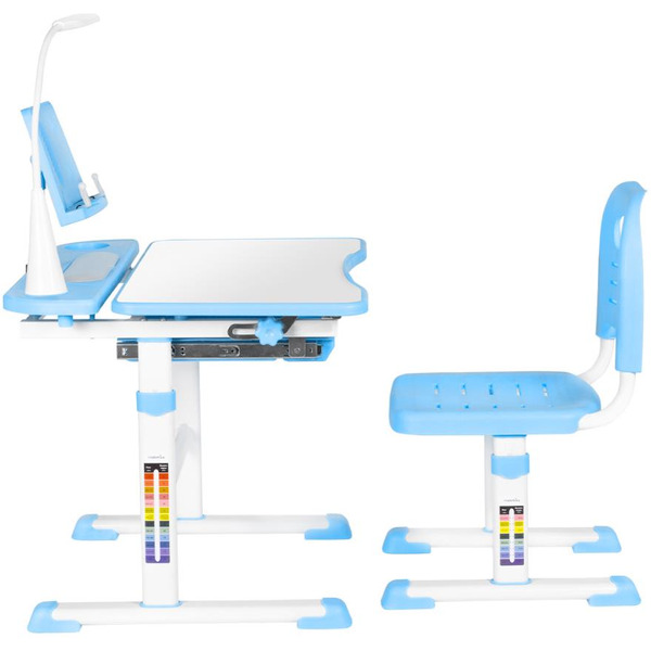 Парта+стул Anatomica Avgusta с выдвижным ящиком, подставкой и светильником (белый/голубой)