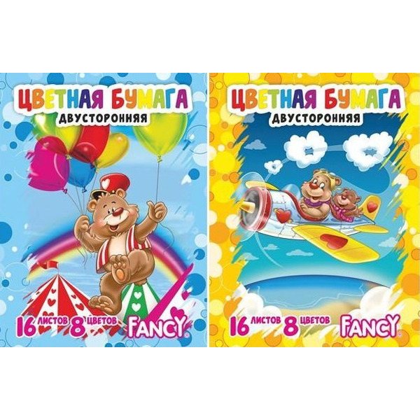 Бумага цветная двухстор. ACTION, Fancy, F-16/8, 8цв.,16л, А4, 2 дизайна