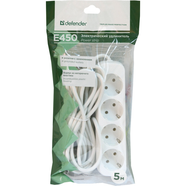 Удлинитель с заземлением DEFENDER E450 БЕЛЫЙ