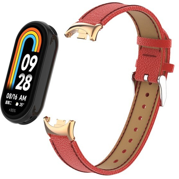 Ремешок Bingo Leather Litchi для XIAOMI Mi Band 8 Красный