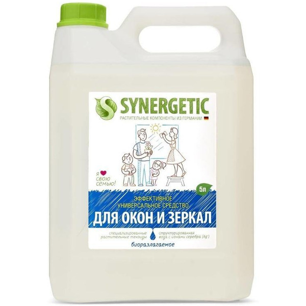 Средство биоразлагаемое для мытья стекол, зеркал и бытовой техники Synergetic 5л (107500)