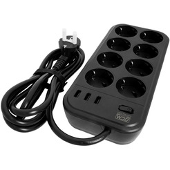 Сетевой фильтр Powercom SP-08 USB03AB 3,0М 3м (8 розеток) черный