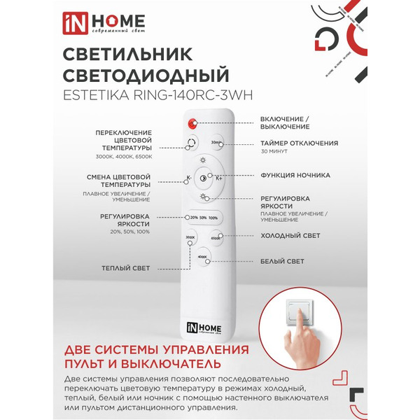 Светильник светодиодный IN HOME ESTETIKA RING-140RC-3WH (4690612062464)