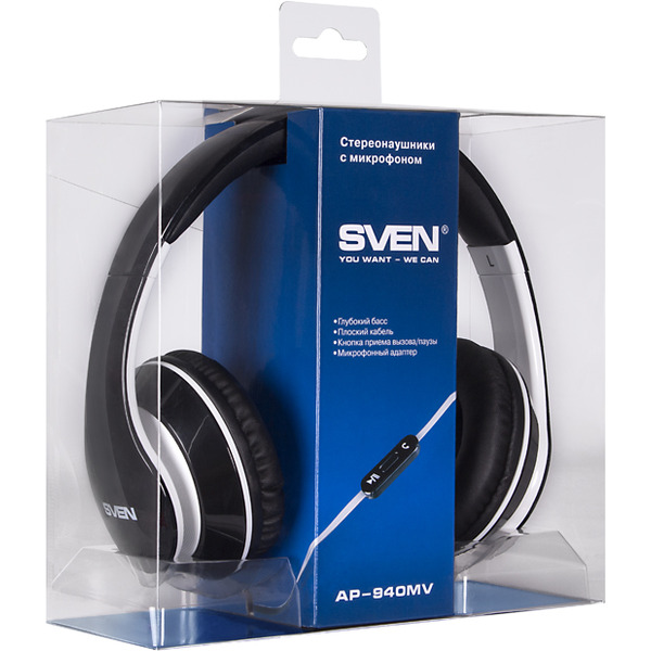 Наушники с микрофоном SVEN AP-940MV Black+White
