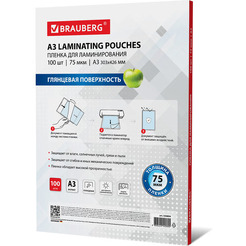 Пленка для ламинирования BRAUBERG глянцевая A3 75 мкм 100 шт 530894