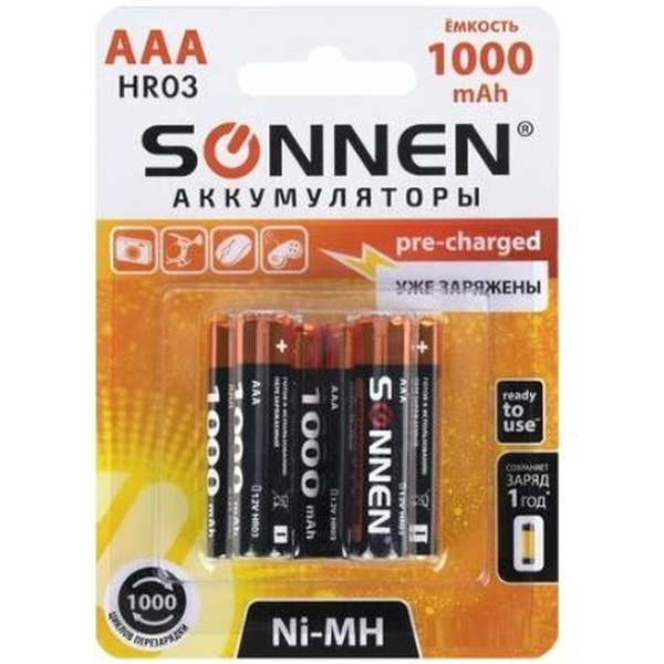 Аккумулятор SONNEN AAA 1000мАч 455611