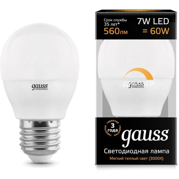 Светодиодная лампочка Gauss Globe-dim E27 7 Вт 3000 К 105102107-D