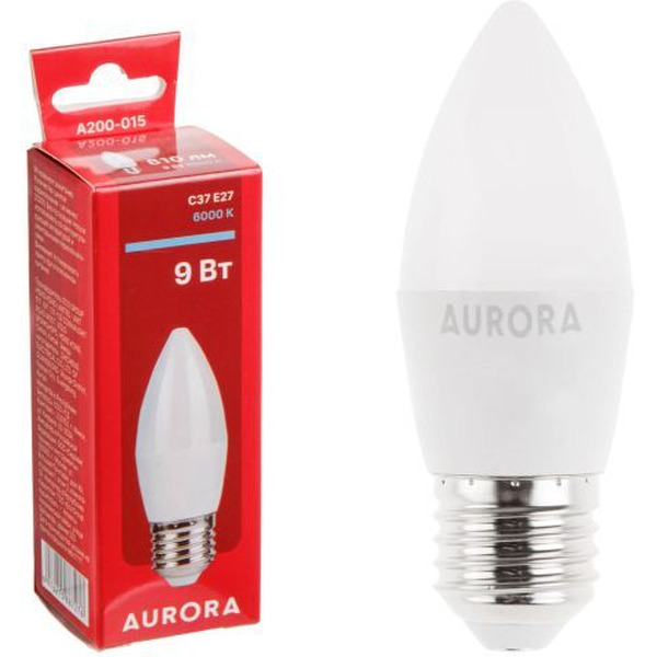 Лампа светодиодная AURORA C37 E27 9W 6000K (A200-015)