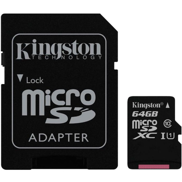 Карта памяти KINGSTON microSDHC 64GB+ SD Adapter black (SDC10G2/64GB 10 UHS-I U1)