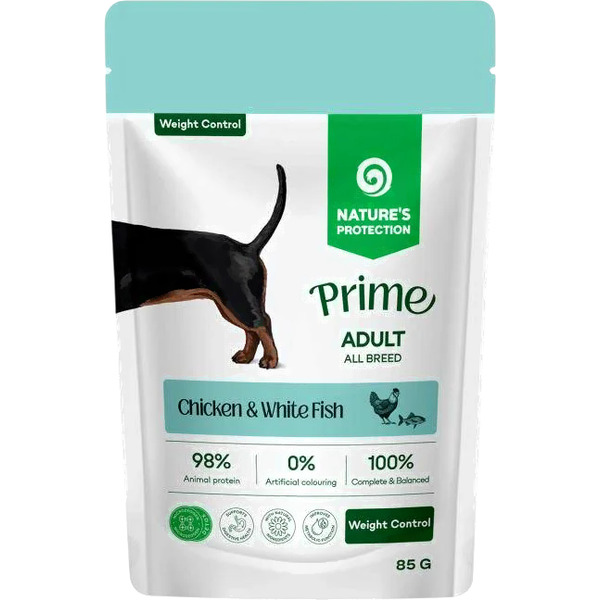Влажный корм для собак Nature's Protection Prime Weight Control Кусочки в соусе курица, белая рыба (12x85г)