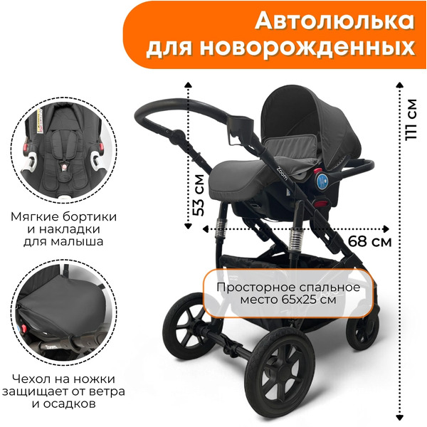 Коляска детская BubaGo Zoom BG 196-2 (3в1, темно-серый)