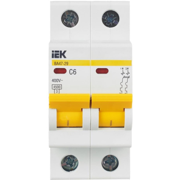 Выключатель автоматический IEK ВА 47-29 6А 2P 4.5кА С MVA20-2-006-C