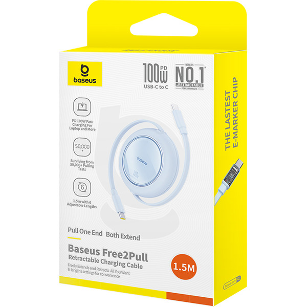 Кабель Baseus Free2Pull Mini Retractable Charging Cable 100W 1.5 м (голубой)