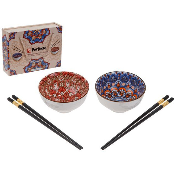 Набор керамических мисок с палочками для еды Perfecto Linea Mandala 30-115001