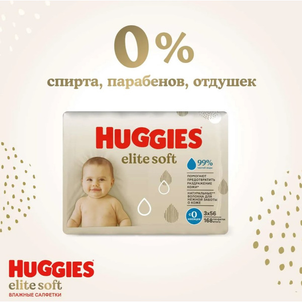Влажные салфетки детские HUGGIES Elite Soft (56х3) 168шт