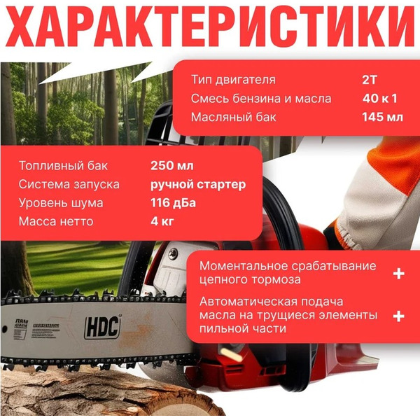 Бензопила HDC HD-C180 без шины и цепи HD6210-1