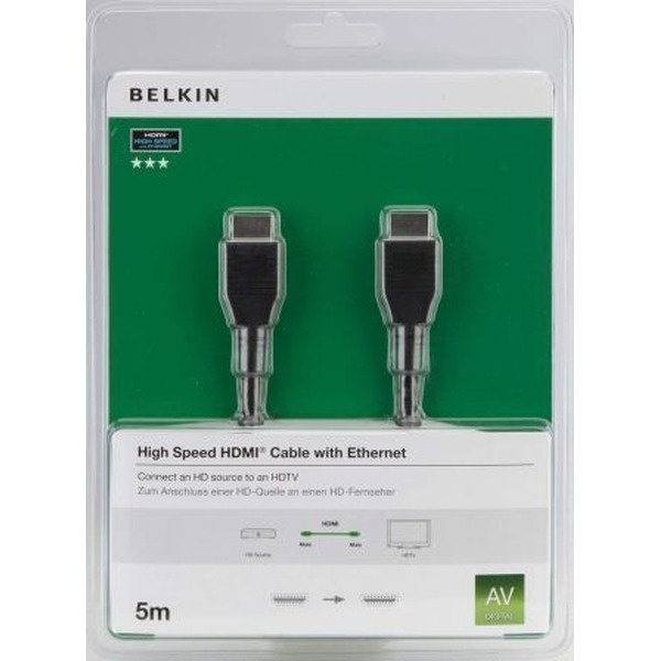 Кабель HDMI BELKIN F3Y020BF5M A M/M, Ethernet, 5м, черный