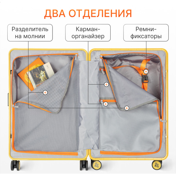 Чемодан DoubleW 005# (M, желтый)