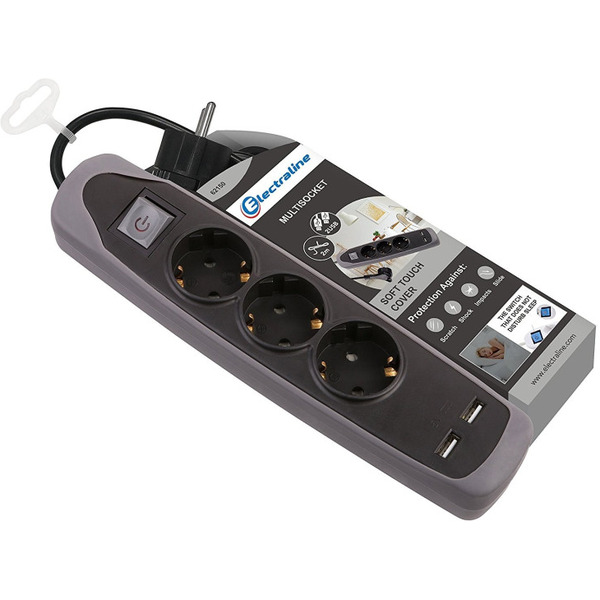 Удлинитель Electraline 62150 (2м, черный/серый)