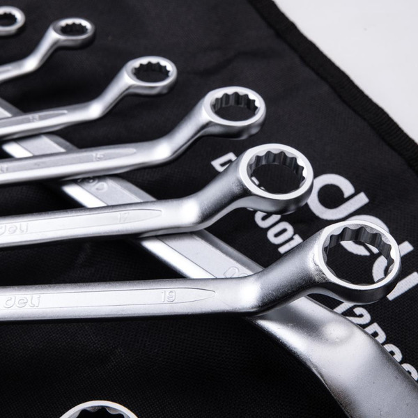 Набор накидных изогнутых ключей Deli EDL150012A