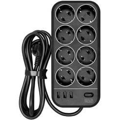 Сетевой фильтр Powercom SP-08 USB03AB 3,0М 3м (8 розеток) черный