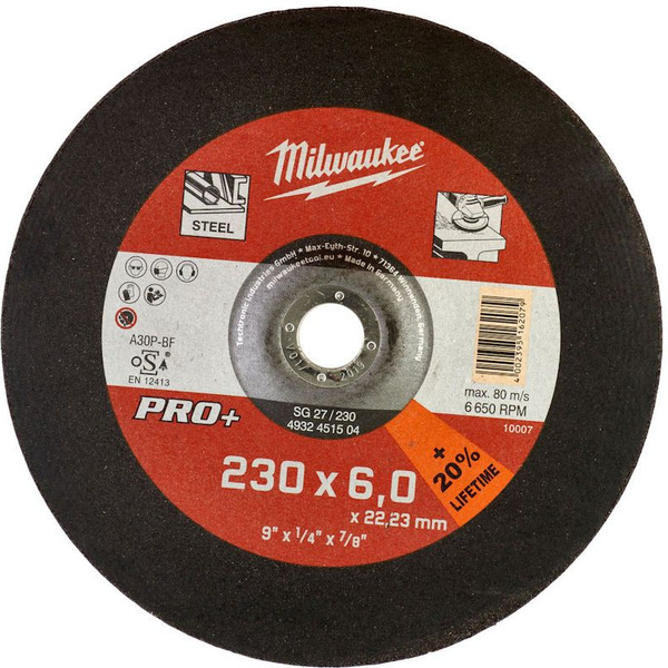 Диск шлифовальный по металлу MILWAUKEE SG 27/230 230мм/6мм 4932451504