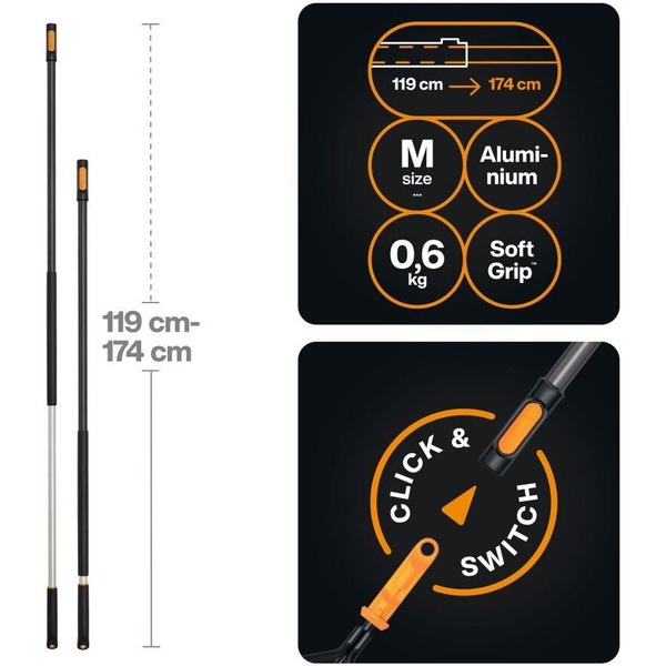 Черенок алюминиевый телескопический Fiskars 1080547 (119-174см)
