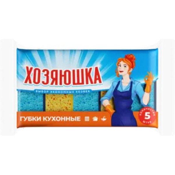 Губка для мытья посуды Хозяюшка 95х65х35 мм (5 шт) 9441033109