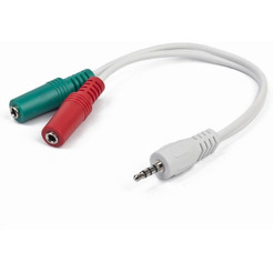 Кабель аудио сигнала GEMBIRD CCA-417W (jack3.5 / jack3.5 + 3.5 микрофон), белый
