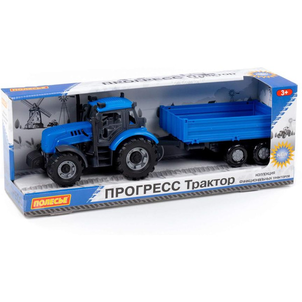 Трактор Полесье Прогресс с бортовым прицепом инерционный 91253