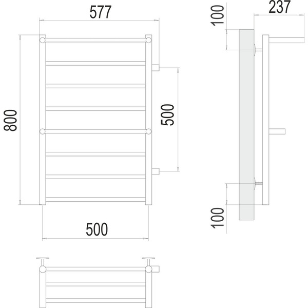 Полотенцесушитель TERMINUS Аврора П8 500х800 (с 2 полками и боковым подключением 500)