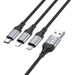 Кабель Hoco X102 Fresh 3 в 1 USB - Type-C + Lightning + MicroUSB (1 м, черный)