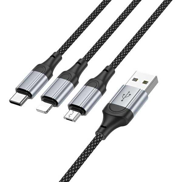 Кабель Hoco X102 Fresh 3 в 1 USB - Type-C + Lightning + MicroUSB (1 м, черный)