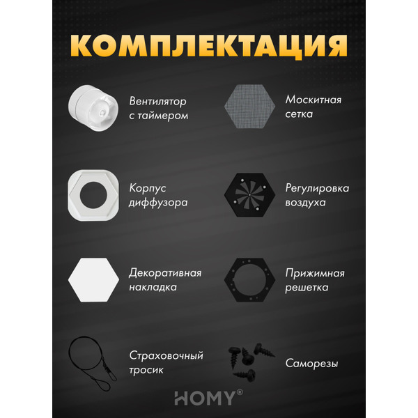 Вентиляционная решетка теневая с вентилятором с таймером и регулировкой воздуха HOMY AIR AH100WRT