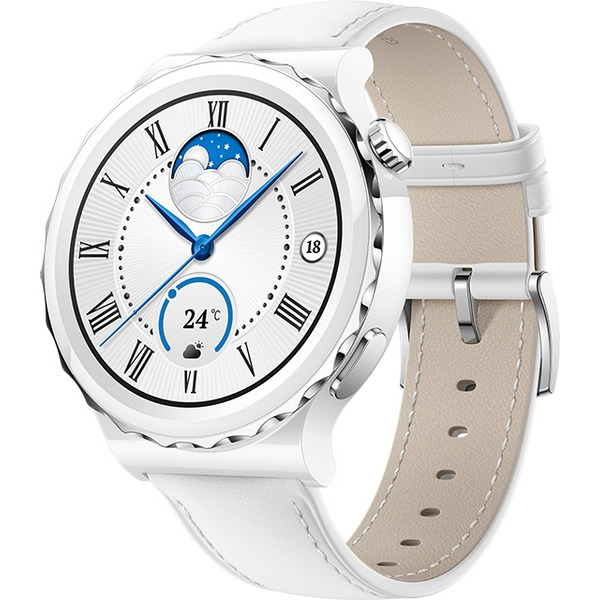 Умные часы Huawei Watch GT 3 Pro Ceramic 43 мм (FRG-B19) Silver Bezel c кожаным ремешком