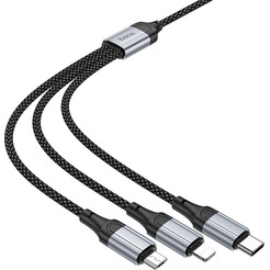Кабель Hoco X102 Fresh 3 в 1 USB - Type-C + Lightning + MicroUSB (1 м, черный)