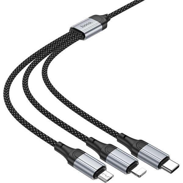 Кабель Hoco X102 Fresh 3 в 1 USB - Type-C + Lightning + MicroUSB (1 м, черный)