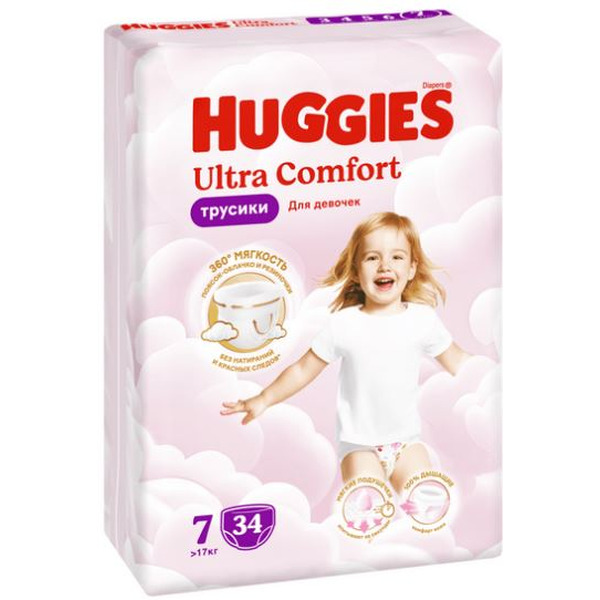 Трусики-подгузники HUGGIES Ultra Comfort Girl Mega 7 (34 шт)