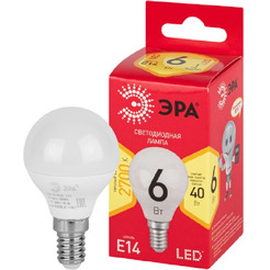 Led p45-6w-827-e14 r Лампочка светодиодная шар (диод, шар, 6вт, тепл, е14) ЭРА