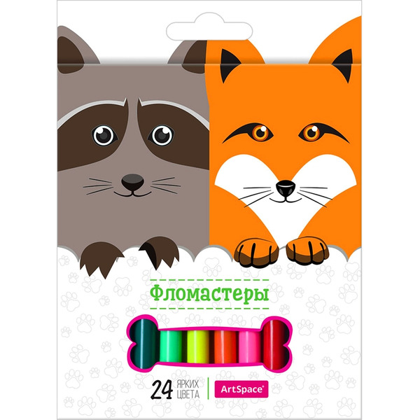 Фломастеры СПЕЙС "Зверята", 24 цв, смываемые