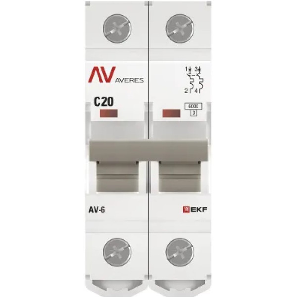 Выключатель автоматический EKF Averes AV-6 2P 20A (C) 6kA