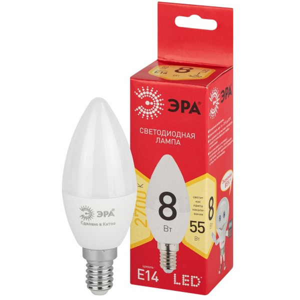 Лампочка ЭРА RED LINE LED B35-8W-827-E14 R