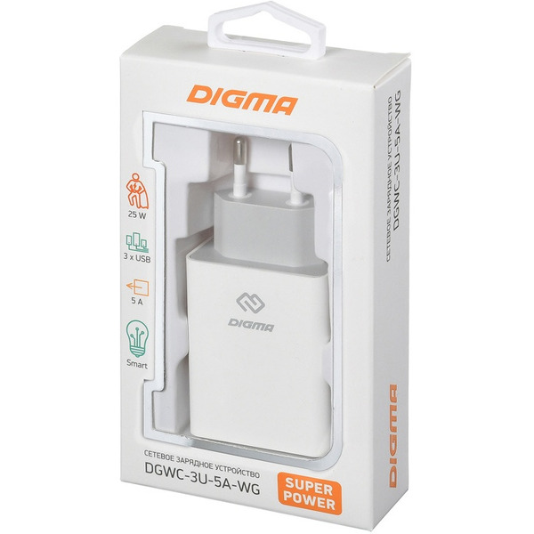 Сетевое зарядное устройство Digma DGWC-3U-5A-WG