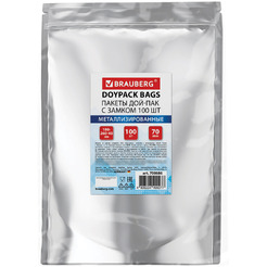 Пакет Дой-Пак с замком BRAUBERG 700686 (метал+прозрач стенка, 180х260+40мм, 100шт, 70 мкм)