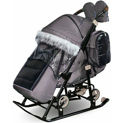 Санки-коляска GalaXy Glory Gloss (лен серо-коричневый)