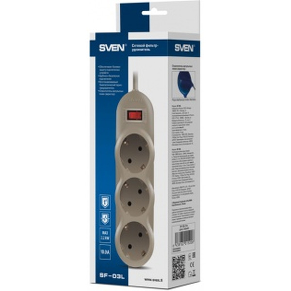 Сетевой фильтр SVEN SF-03L (серый, 1.8 м)
