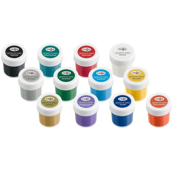 Краски по ткани акриловые Гамма "Хобби" 100712 (12 цветов)